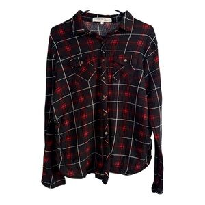 Red and Navy Blue Plaid Button-Up Shirt (Maternity)